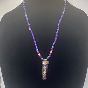 Multicolor Natural Healing 7 Chakra Amethyst Pendant Necklace